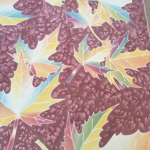 Vintage Unknown Designer Hand Painted Batik Autumn Leaves 30x30 Silk